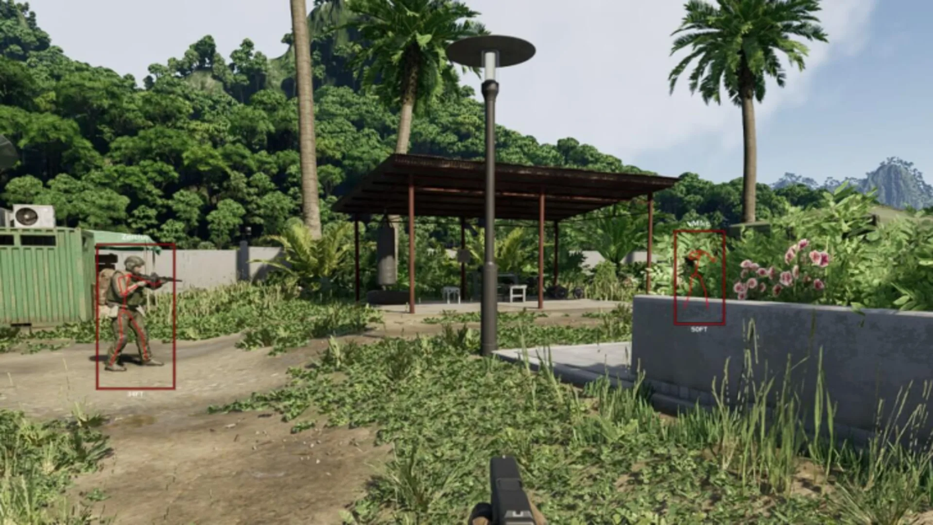 Gray Zone Warfare ESP showing PMC boxes and distance readouts